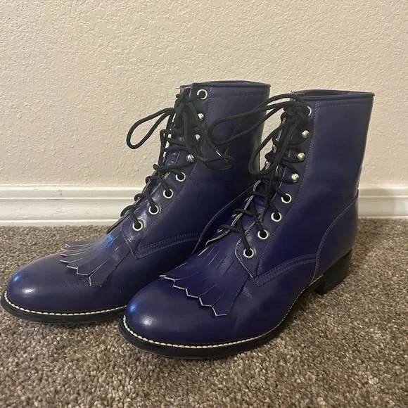 Purple Vintage Lace Up Lady Justin Ropers - Picture 3 of 5